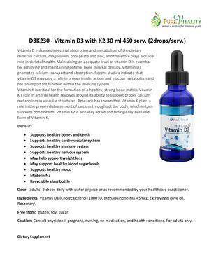 Pure Vitality Vitamin D3 with K2 Drops  30ml