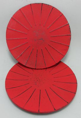 Cast Iron Coaster Set of 2 Ribbed Red