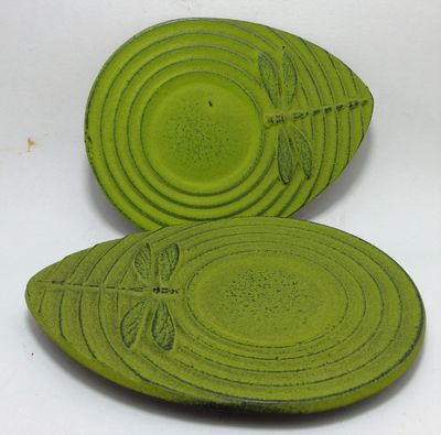 Cast Iron Coasters Set of 2 Dragonfly Green