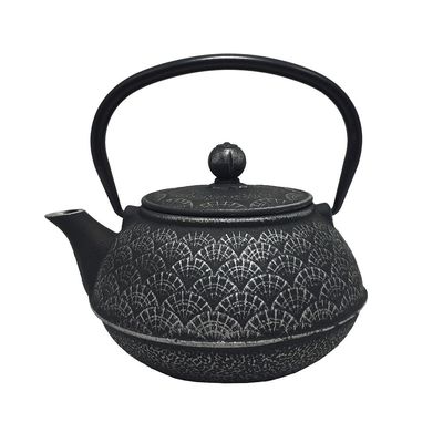 Cast Iron Tea Pot Oriental Fan Black/Silver 800ml