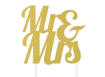 Gold Glitter Mr &amp; Mrs Cake Topper