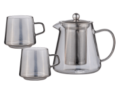 Oaklyn Glass Teapot &amp; 2 Mugs Set