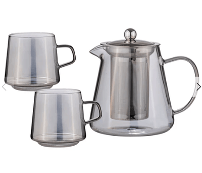 Oaklyn Charcoal Glass Teapot &amp; 2 Mugs Set
