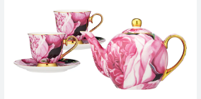 Blooms Teapot &amp; 2 Tea cup Blush  Set