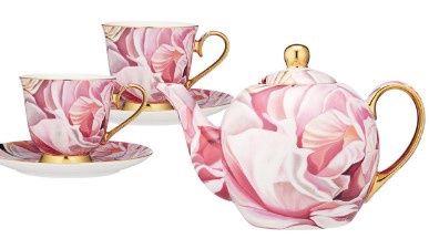 Blooms Champagne Teapot &amp; 2 Teacup Set