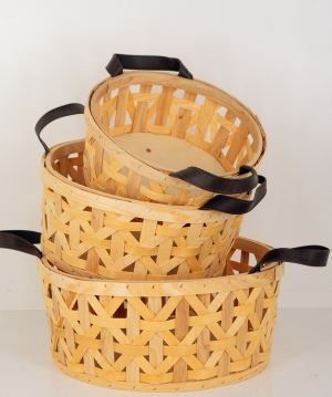 Wood Plait Round Baskets L - 37D x 16cmH