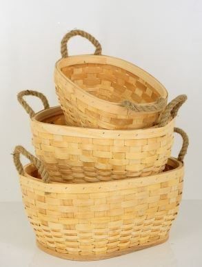 Wood Strip Rectangle Baskets L - 39 x 29 x 19cmH