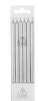 TALL LINE CANDLES METALLIC SILVER 12 CANDLES