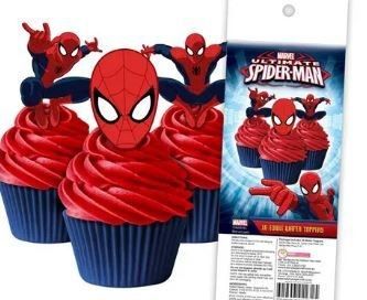 SPIDERMAN EDIBLE WAFER CUPCAKE TOPPERS - 16 PIECE PACK