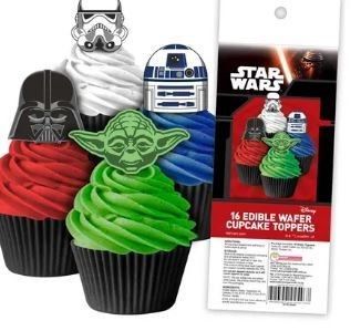 STAR WARS EDIBLE WAFER CUPCAKE TOPPERS - 16 PIECE PACK