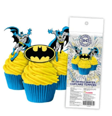 BATMAN EDIBLE WAFER CUPCAKE TOPPERS - 16 PIECE PACK