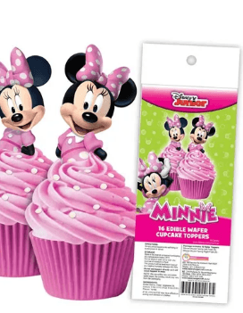 MINNIE MOUSE EDIBLE WAFER CUPCAKE TOPPERS - 16 PIECE PACK