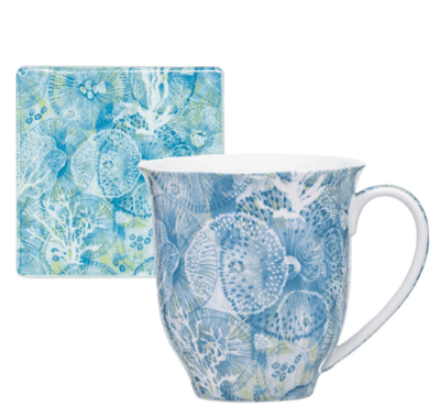 Ocean Beauty Green Coral Mug &amp; Coaster Set