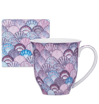 Ocean Beauty Purple Shell Mug &amp; Coaster Set