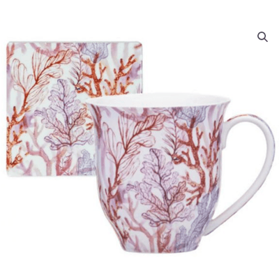 Ocean Beauty Peach Coral Mug &amp; Coaster Set