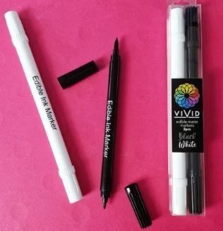EDIBLE MATTE MARKERS WHITE &amp; BLACK  2PK