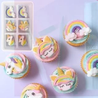 PASTEL UNICORN &amp; RAINBOW | SUGAR DECORATIONS | 6 PIECE PACK