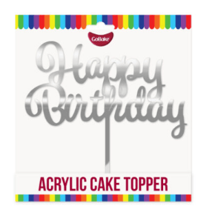 Happy Birthday Silver Cake Topper