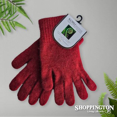 NZ Made Koru Knitwear - Possum Merino Gloves / Red