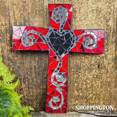 z Red Mosaic Cross with Mirror Heart