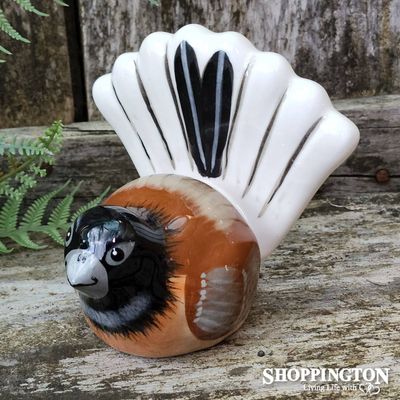 NZ Made Garden Ornament - Splashy Bird Art / Fantail Small