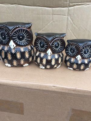 Set of 3 Wooden Owls