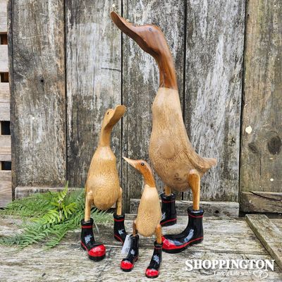 Wooden Duck in Red Band Gumboots - Natural 25cm