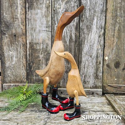 Wooden Duck in Red Band Gumboots - Natural 40cm