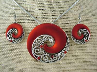 Necklace - Red Koru Necklace &amp; Earrings Set