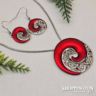 Necklace - Red Koru Necklace &amp; Earrings Set