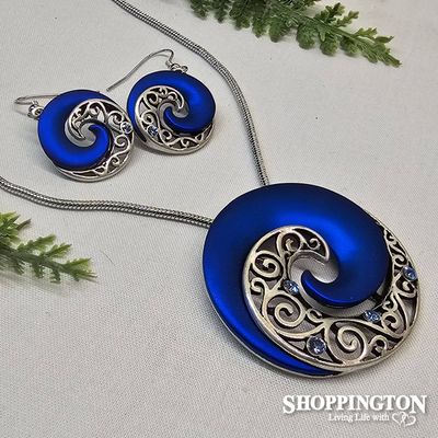 Necklace - Blue Koru Necklace &amp; Earrings Set