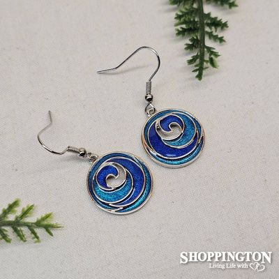 Earrings - Blue Koru Disc