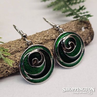 Earrings - Green Koru Disc