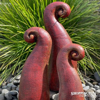 Garden Ornament - Pottery Koru Garden Art - Red (set of 3)