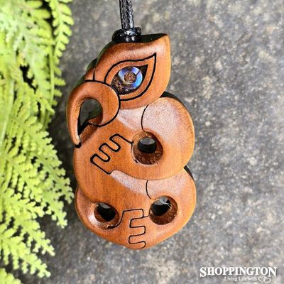 NZ Made Kauri Pendant - Carved Manaia