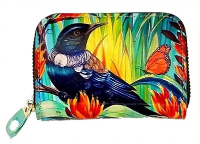 Leather NZ Print Card Wallet - Tui - Irina Velman