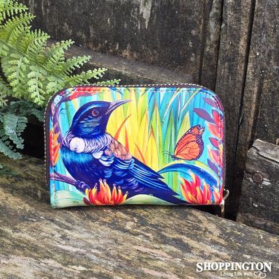 Leather NZ Print Card Wallet - Tui - Irina Velman