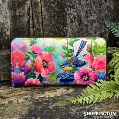 Leather NZ Print Wallet - Fantail - Irina Velman