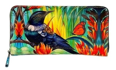 Leather NZ Print Wallet - Tui - Irina Velman