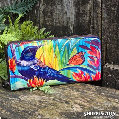 Leather NZ Print Wallet - Tui - Irina Velman