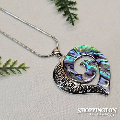 Necklace - Paua Koru Heart