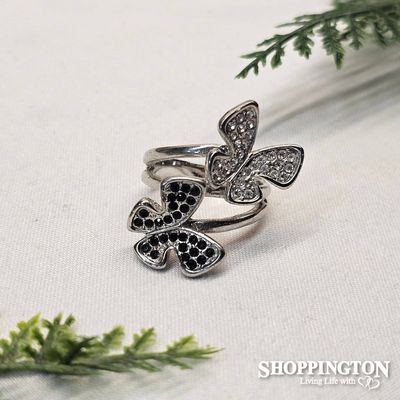 Ring - Black &amp; Silver Butterfly