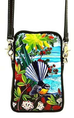Leather NZ Print Shoulder/Cellphone Bag - Ocean Fantail - Irina Velman