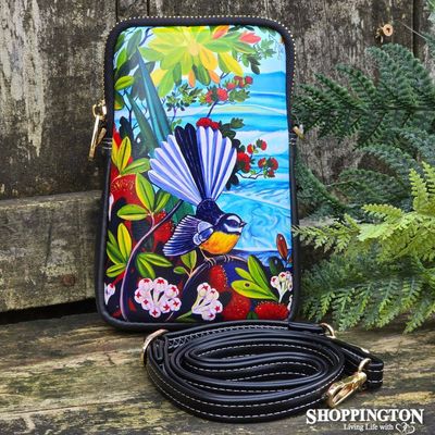 Leather NZ Print Shoulder/Cellphone Bag - Ocean Fantail - Irina Velman