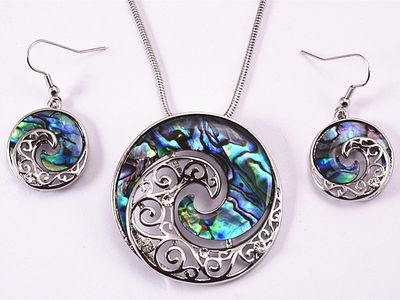 Necklace - Paua &amp; Silver Koru Set