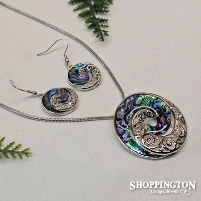 Necklace - Paua &amp; Silver Koru Set