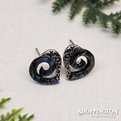 Earrings - Paua Koru Heart Stud