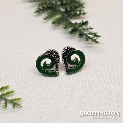 Earrings - Jade Koru Heart Stud