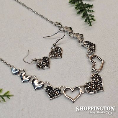 Necklace - Black Rhinestone Heart Set