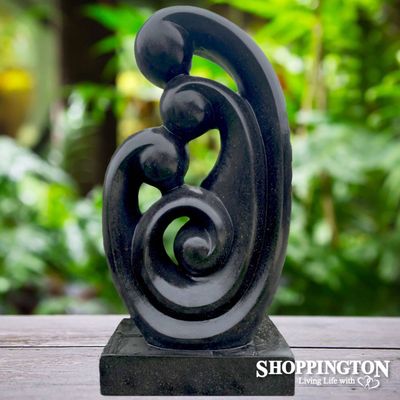 Garden Sculpture - Terrazzo Family Statue / Black 80cm